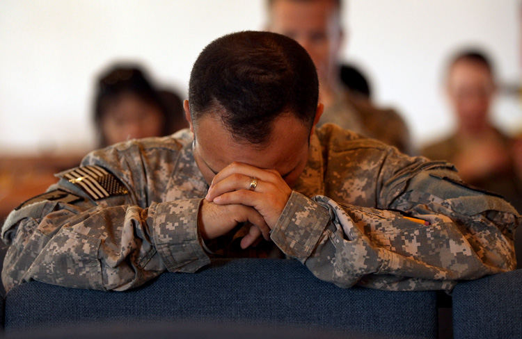 christian soldier praying