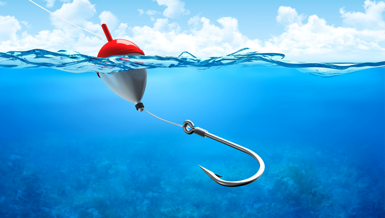 Picture of a hook in the water, representing temptation