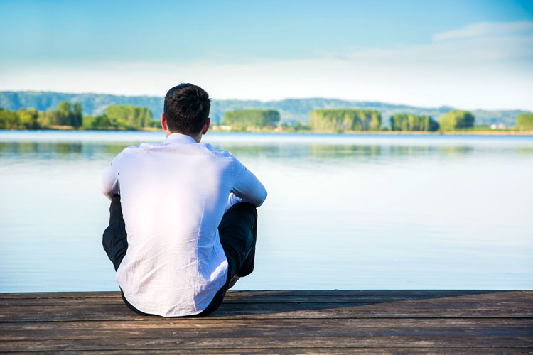 Picture of wise man sitting, thinking about eternity