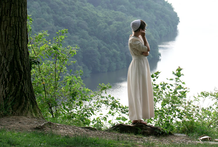Image of Amish girl pondering